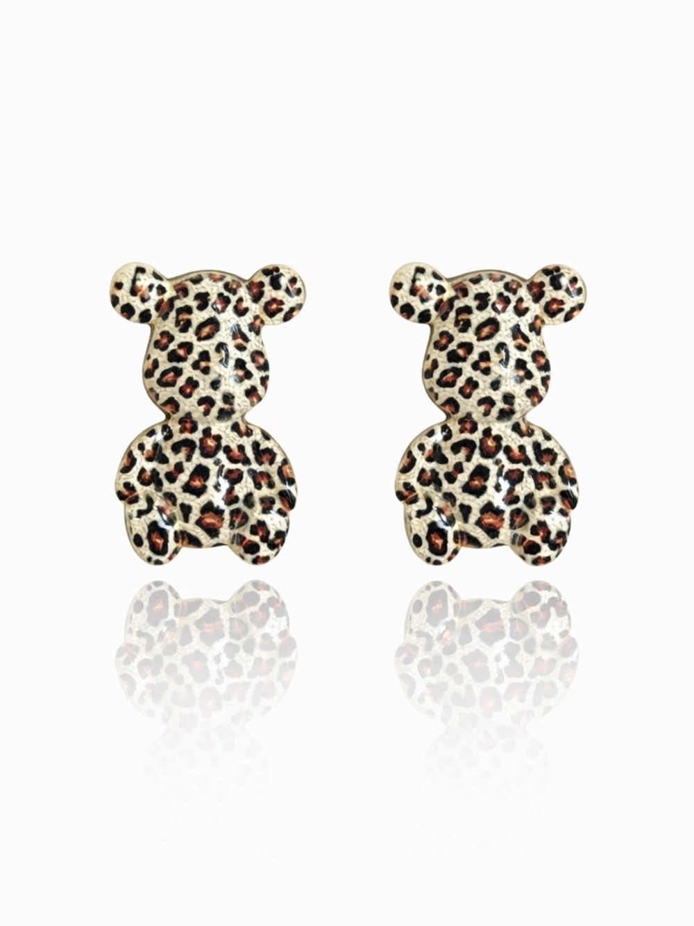 Leopard Print Teddy Bear Stud Earrings